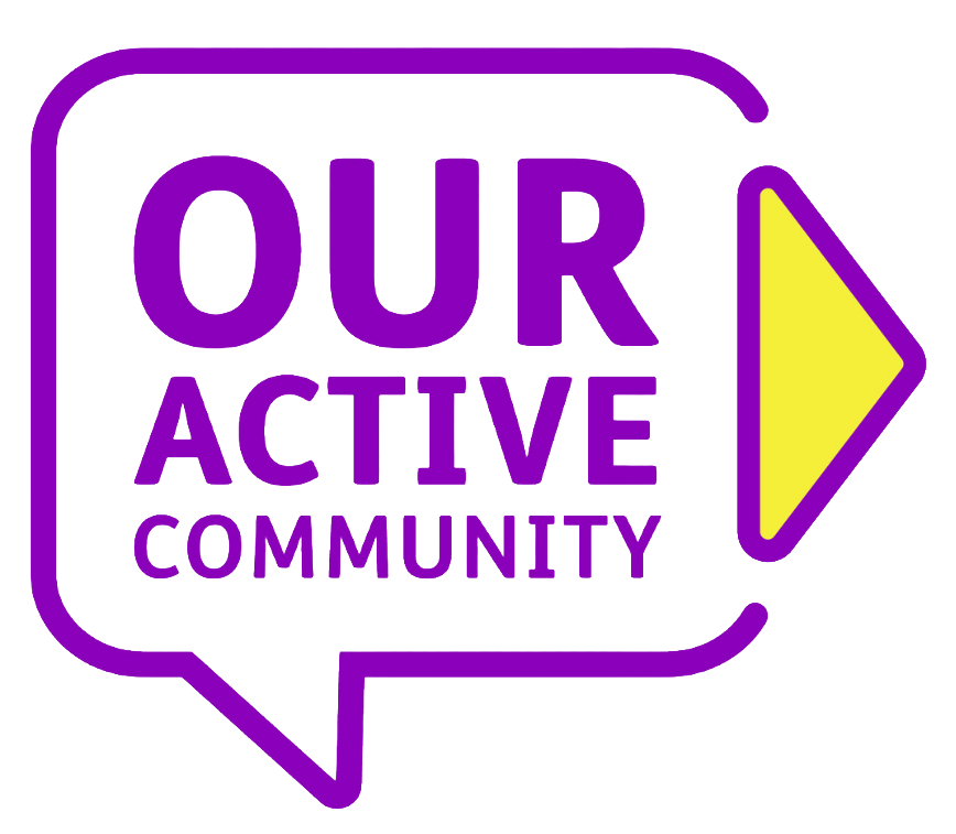 An image showing a speech mark type icon containing the text Our Active Community